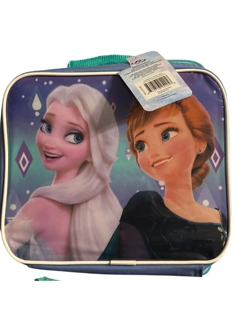 Disney Frozen Insulated Lunch Bag Elsa & Anna Design Blue Teal Kids Lunchbox BTS
